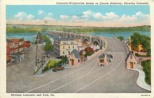 Columbia Pennsylvania~Columbia-Wrightsville Bridge~Toll Booth~Shops~1930s PC 