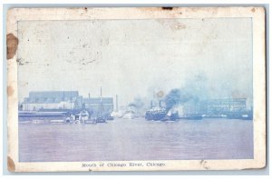 Chicago Illinois IL Postcard Mouth Of Chicago River Steamer Ship 1909 Antique