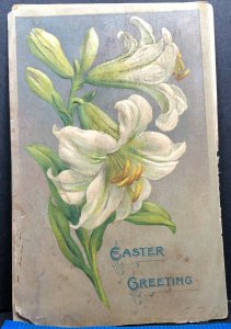 Easter Greeting Lilies Lily Flower White 1910s Antique Postcard