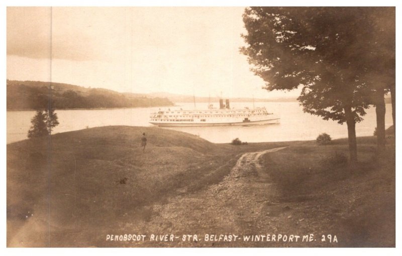 Maine Winterport , Steamer Belfast in Penobscot River , RPC