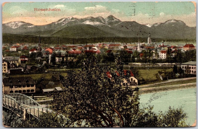 Rosenheim Germany Bridge Mountain Buildings Postcard