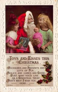 A Merry Christmas Red Suited Santa Claus Toys & Kisses Book Doll Postcard 213