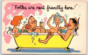 Postcard - Folks are real friendly here! with Cartoon Art Print