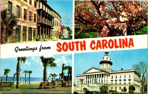 Vtg 1960s Greetings South Carolina SC Multi-view Myrtle Beach Capitol Postcard