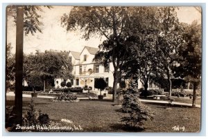 1912 Sunset Hall Topiary View Huntington Lawrence UT RPPC Photo Posted Postcard 