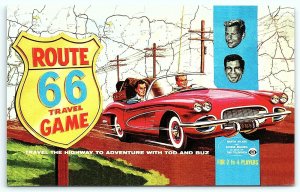 Postcard Route 66 Souvenirs Travel Game Ad Card LA to Vegas Board Corvette A1