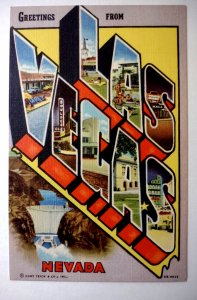 Greetings From Las Vegas Nevada Large Letter Postcard Linen Curt Teich Casinos