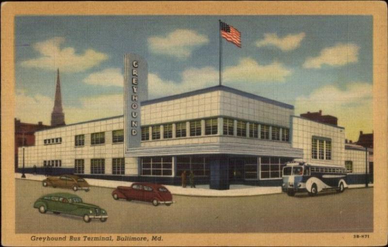 Baltimore MD Greyhound Bus Station Linen Postcard