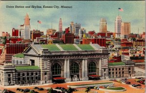 Union Station And Skyline Kansas City Missouri Mo. Vintage Postcard Train Depot