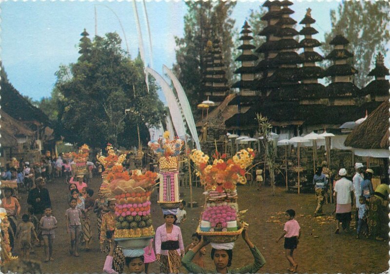 Postcard Indonesia multi view temple festival at taman ayun bali market citizens