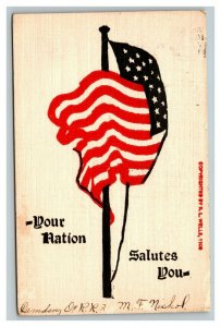 Vintage 1906 Patriotic Postcard Flag on Flagpole Your Nation Salutes You Message