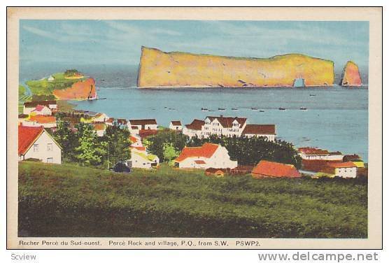 Rocher Perce Du Sud-Ouest, Perce Rock & Village, Qubec, Canada, PU-1955