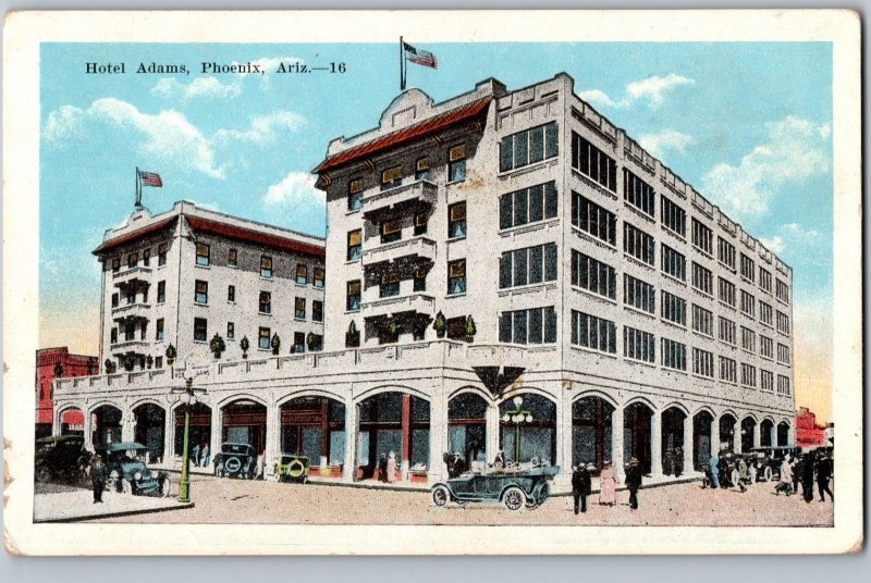 C1915 Hotel Adams Street View Cars People Phoenix AZ Postcard