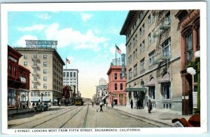 SACRAMENTO, California CA   J STREET Scene West from 5th St.  c1920s Postcard