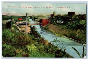 1910 Erie Canal Looking East New York City Bridge Lock Port New York NY Postcard