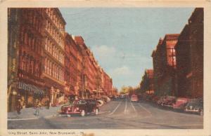 Saint John New Brunswick~King Street~People along Storefronts~40s Cars~Postcard