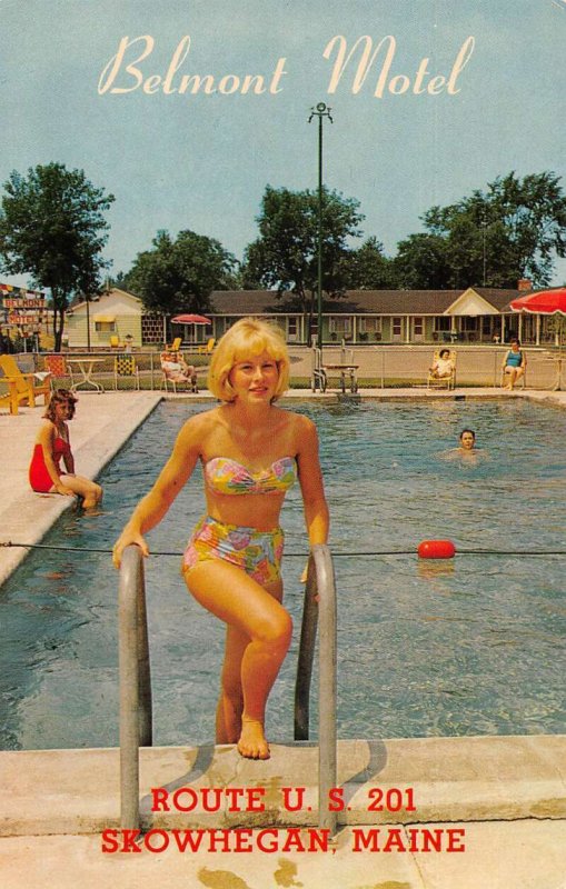 Skowhegan Maine Belmont Motel Swimming Pool Vintage Postcard AA36771