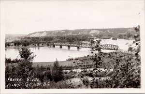 Fraser River Prince George BC Bridge Unused Real Photo Postcard H25 