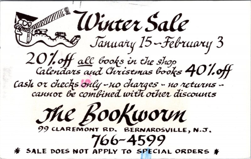 Postal Card Settling of Ohio Advertisement The Bookworm Bernardsville NJ