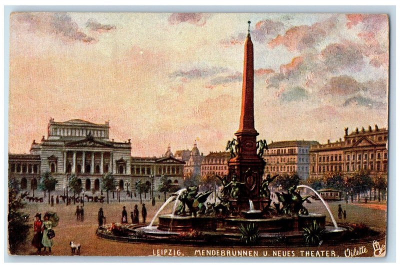 c1910 Leipzig Mendebrunnen U Neues Theatre Germany Oilette Tuck Art Postcard 