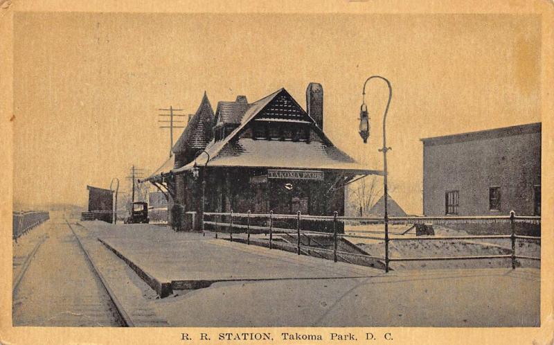 Washington DC Tacoma Park Railroad Station Train Depot Postcard