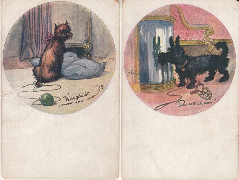 Unit of 2 artist postcards comic dogs caricatures German humor