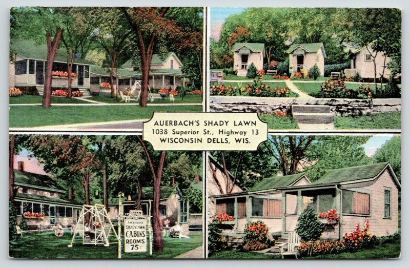 Wisconsin Dells Wisconsin~Auerbach's Shady Lawn~4 Views~Cabins~1940s