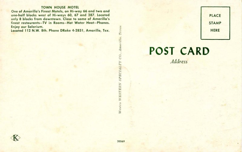 TX - Route 66, Amarillo. Town House Motel    (chipped)