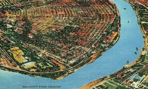 Postcard 1943 Aerial View of Mississippi River Crescent ,New Orleans, LA.  R2