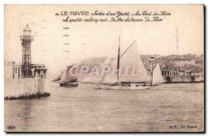 Old Postcard Lighthouse of Le Havre Exit & # 39un yacht Basically the Heve