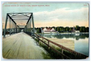 1910 Grand River At North Park Bridge Grand Rapids Michigan MI Posted Postcard