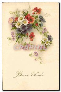 Old Postcard Happy New Year Flowers