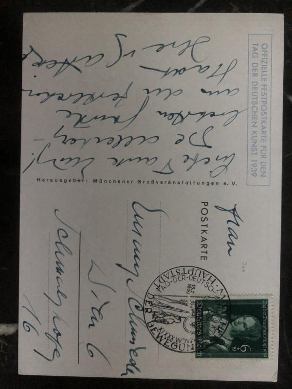 1939 Munich Germany Picture Postcard cover to Vienna day of German Art festival
