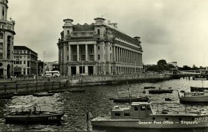 singapore, General Post Office, Boats (1950s) RPPC Rare Dutch Edition