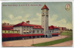 Mount Royal Station B & O Railroad Depot Baltimore Maryland 1910c postcard