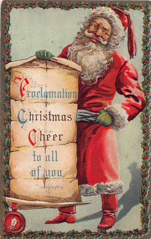 F99/ Santa Claus Christmas Postcard c1910 Proclamation Green Gloves 17