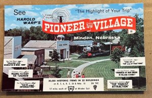 POSTCARD UNUSED - HAROLD WARP'S PIONEER VILLAGE, MINDEN, NEBRASKA - ADS ON BACK