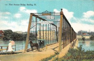 First Avenue Bridge STERLING, IL Horse Carriage 1909 Vintage Postcard