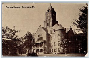 Clinton Iowa IA RPPC Photo Postcard Court House Building Exterior c1910s Antique