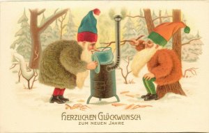 c1907 German Fantasy Art Postcard Amag 2430; Gnomes' Cook Stove in Snowy Forest