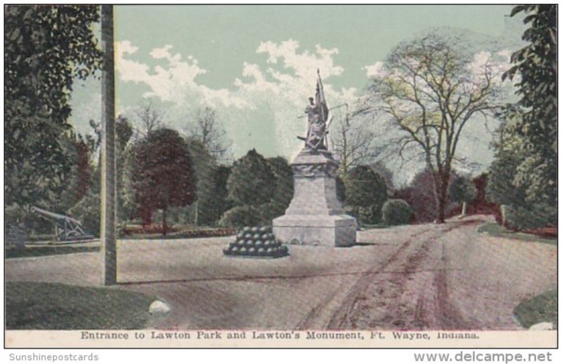 Indiana Fort Wayne Entrance To Lawton Park and Lawton Monument 1916