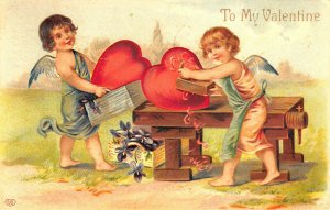 To My Valentine Carpenters Embossed Valentine Postcard