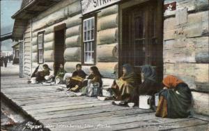 Sitka AK Eskimo Women at Lodge Selling Salmon Berries c1910 Postcard
