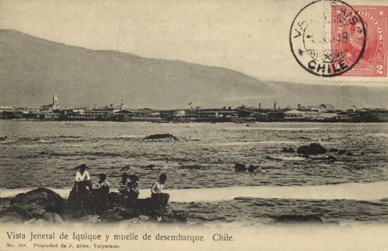 chile, IQUIQUE, Vista Jeneral y Muelle de Desembarque (1918) Postcard