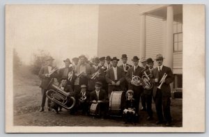 RPPC Handsome Men Musicians Band Members Instruments c1908 Photo Postcard B32