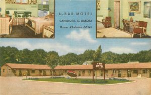 Postcard South Dakota Canistoga U-Bar Motel Multi View Teich occupation 23-5045
