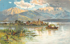 Germany 1904 Chiemsee Blick zur Frauen-Insel  Art by Heinisch postcard B999