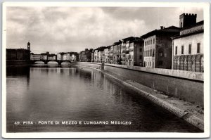 Pisa~Ponte Di Mezzo E Lungarno Mediceo Italy Buildings Real Photo RPPC Postcard