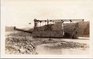 Klondike River Yukon Gold Mining Dredge YT c1914 Walt RPPC Postcard H3