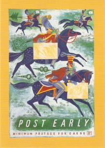 Horses galloping with Post Early Mail Nice modern English PC. Contonental size